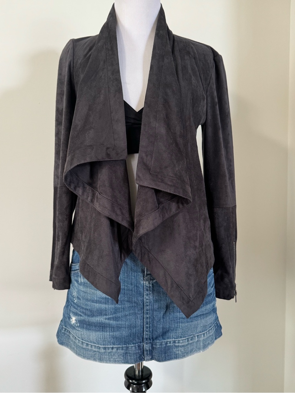 Women's cupcake and cashmere Draped Open Front Jacket - Charcoal Gray